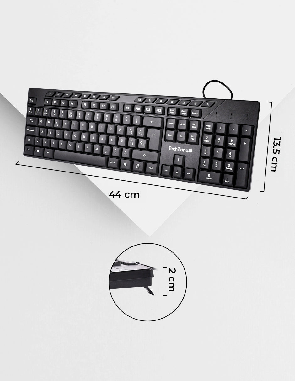 TechZone TZACCBA01 teclado Ratón incluido Oficina USB QWERTY Negro