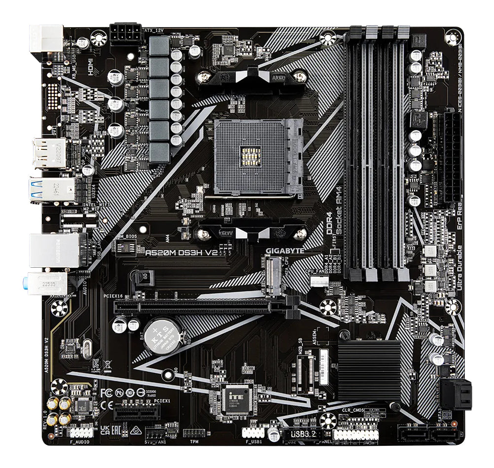 GIGABYTE Placa base A520M DS3H V2 - Soporta CPUs AMD Ryzen serie 5000 AM4, hasta 4733 MHz DDR4 (OC),