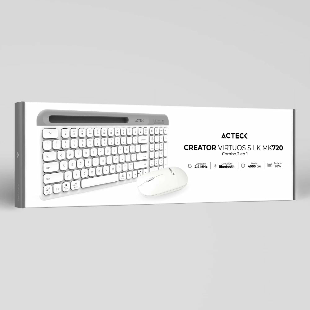 Acteck Creator Virtuos Silk MK720 teclado Ratón incluido Universal Bluetooth Español Blanco, Inalámbrico, Interruptor de