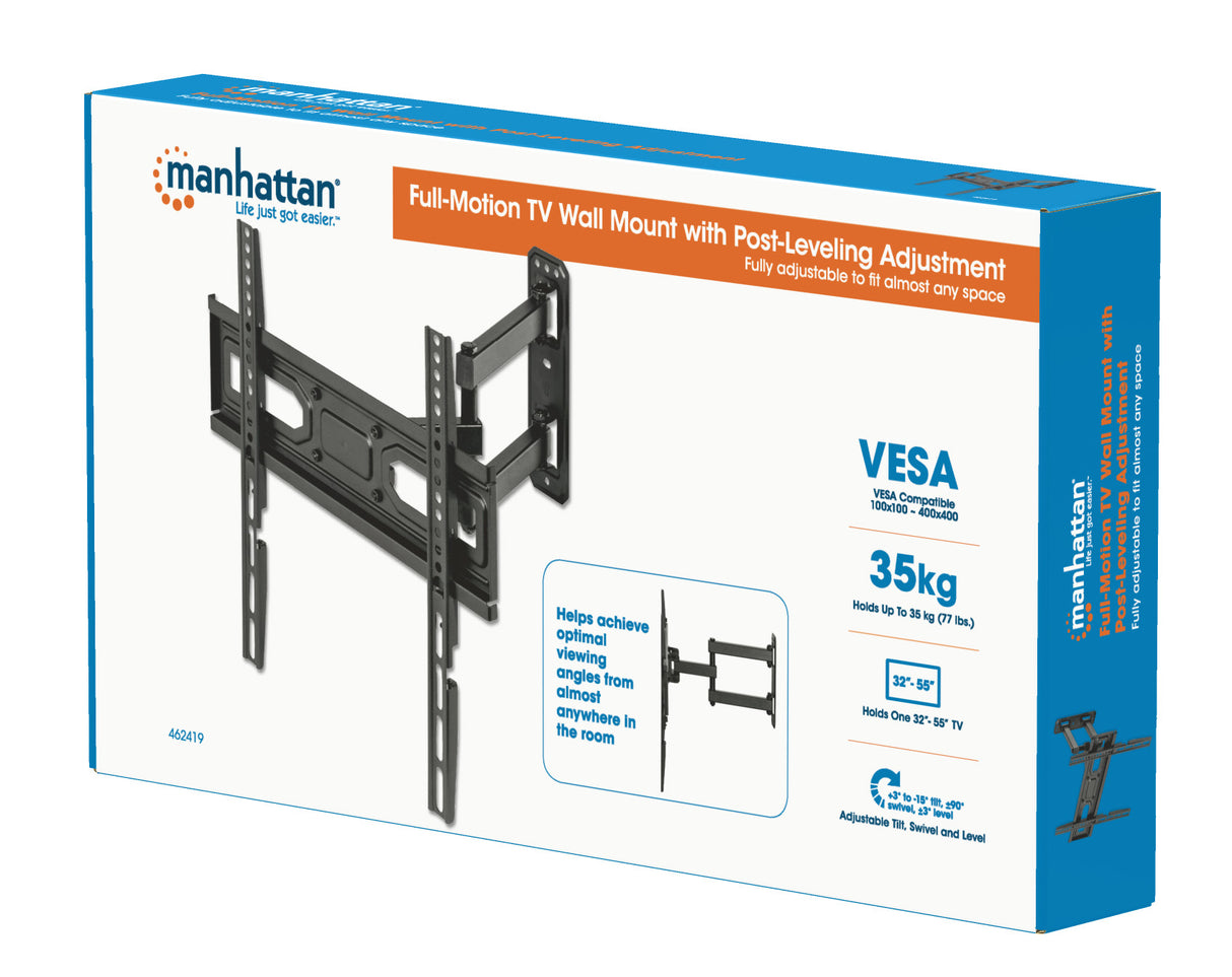 Manhattan Soporte de pared para TV/monitores (Articulado), pantallas 32"–55", Compatibilidad VESA: de 100x100 a 400x400 