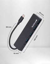 TechZone Connect HUB 3.0 USB 3.2 Gen 1 (3.1 Gen 1) Type-C 500 Mbit/s Negro, Acrilonitrilo butadieno estireno (ABS)