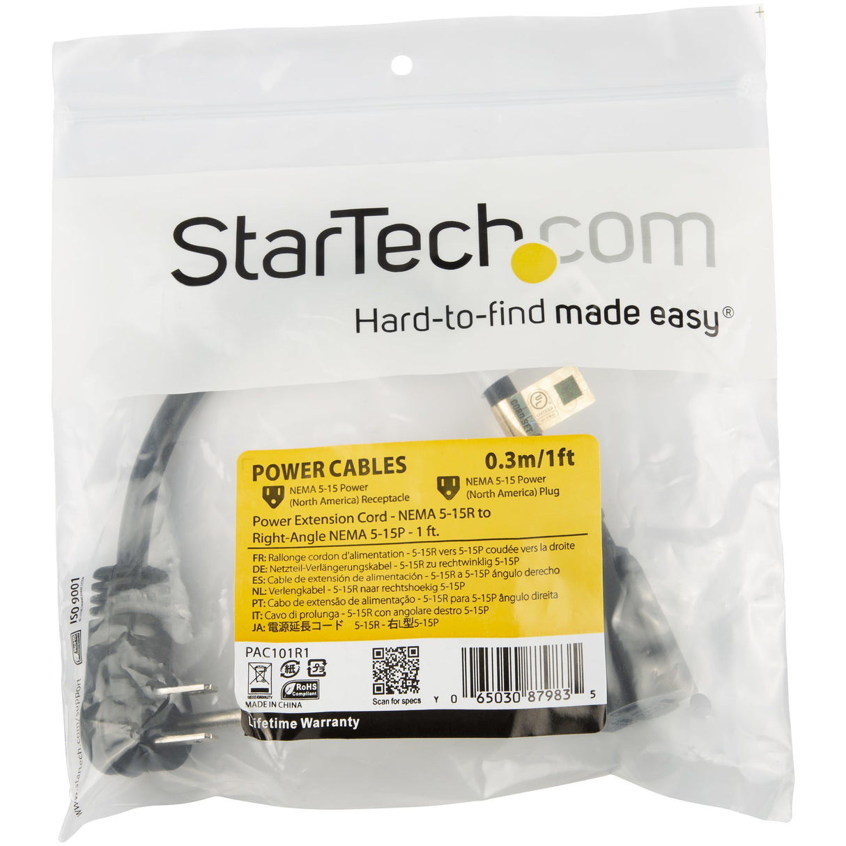 StarTech.com PAC101R3 Cable Negro Macho Hembra 0,9 m