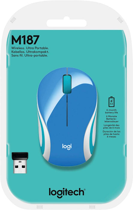 Mouse Óptico Logitech M187 Mini Inalámbrico 1000 DPI, Azul - 910-005360