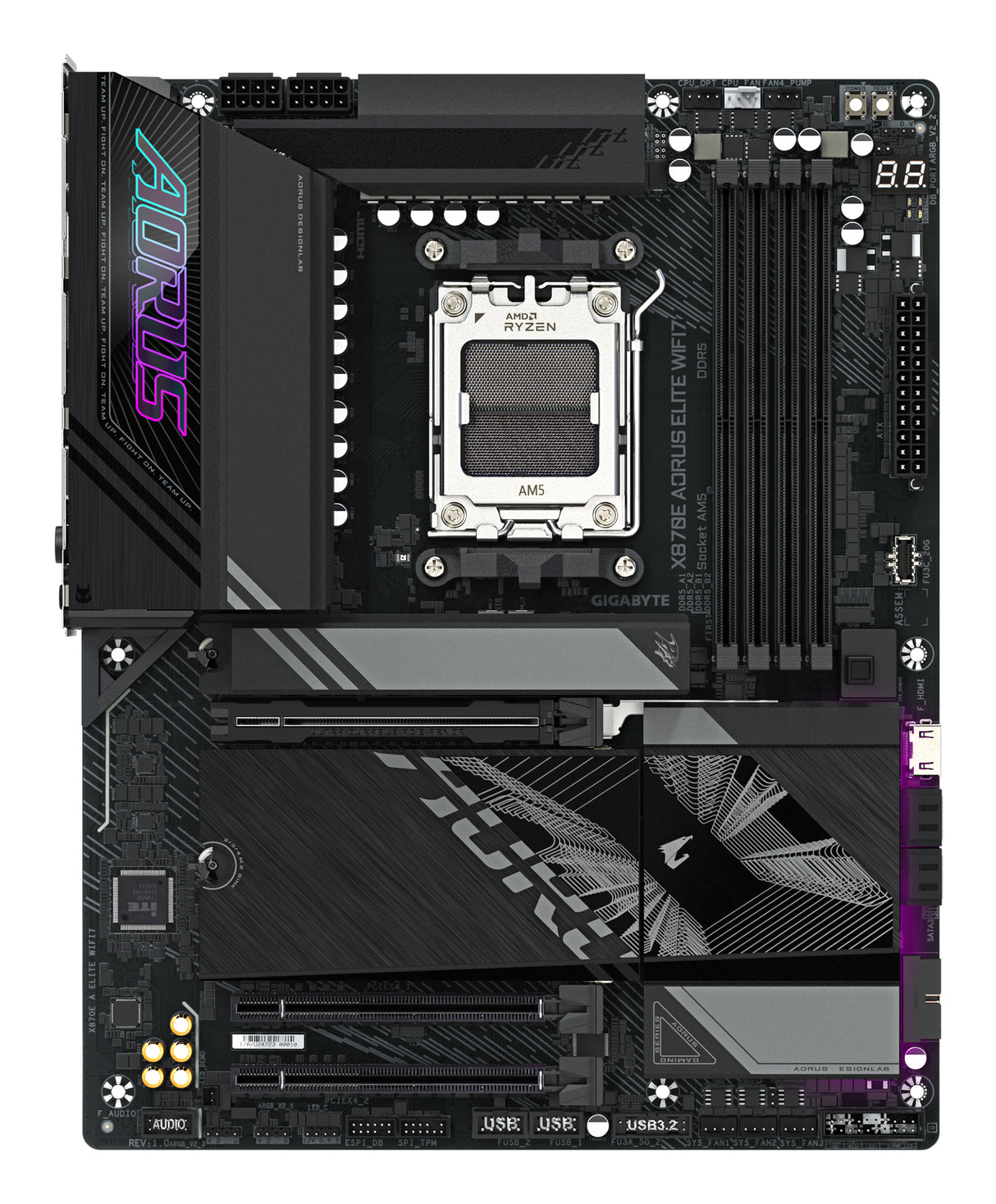 GIGABYTE X870E AORUS ELITE WIFI7 Placa Base - Compatible con CPUs AMD Ryzen 9000, 16+2+2 fases VRM digitales, hasta 8000Hz DDR5 (OC), 3xPCIe 5.0 + 1xPCIe 4.0, Wi-Fi 7, LAN 2.5GbE, USB 4 placas base AMD Zócalo AM5 Zócalo AM5 256 GB