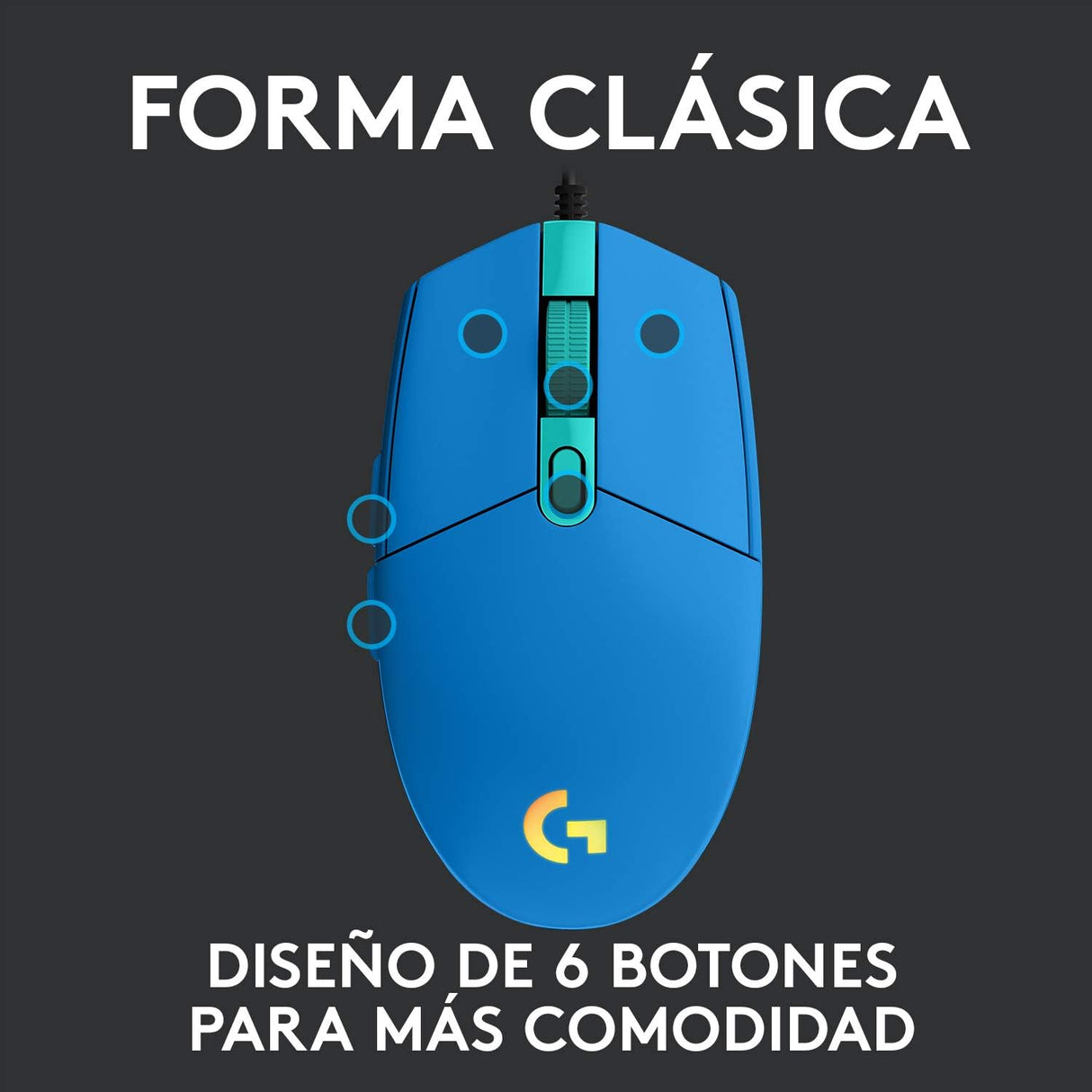 Mouse Lightsync Gaming Logitech G203 8000 DPI, 6 Botones, Azul - 910-005852 FullOffice.com 