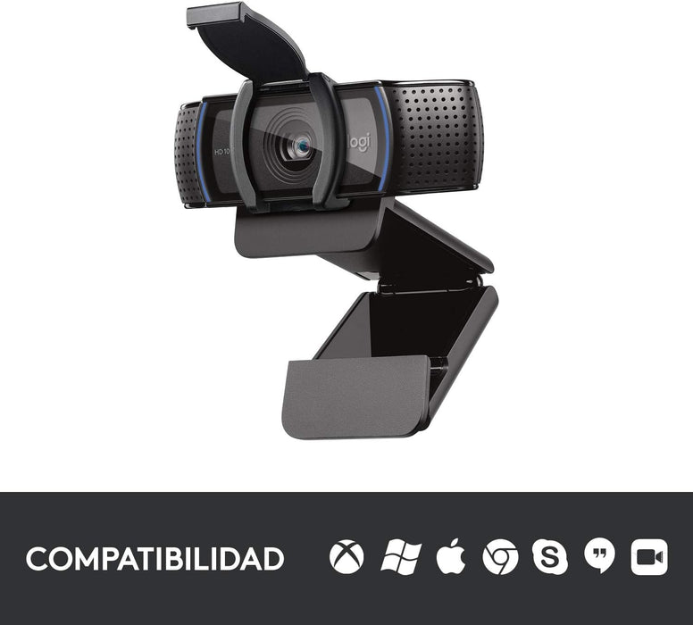 Camara Web Logitech C920S Pro FHD, 1080P con Micrófono y Tapa de Obturador, Negro - 960-001257