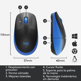 Mouse Óptico Logitech M190, Full Size, Inalámbrico, 1000 DPI, USB, Azul - 910-005903 FullOffice.com 