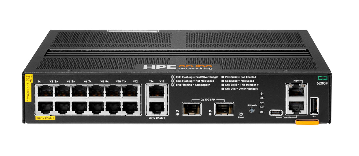 HPE Aruba Networking CX 6200F 12G Class4 PoE 2G/2SFP+ 139W Switch, Gestionado, Gigabit Ethernet (10/100/1000), Energía s
