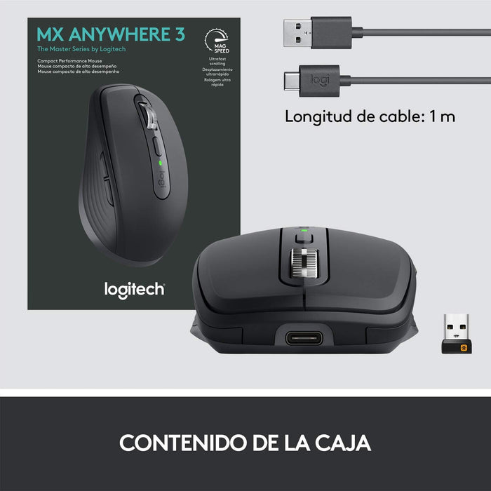Mouse Óptico Logitech Mx Anywhere 3, USB, 6 Botones, 1000 DPI, Grafito - 910-005992