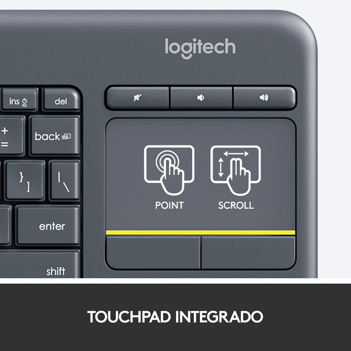 Teclado Plus Inalámbrico Logitech K400, con Touchpad Negro - 920-007123