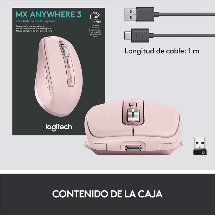 Mouse Óptico Logitech Mx Anywhere3 USB, 6 Botones, 1000 DPI Rosa - 910-005994