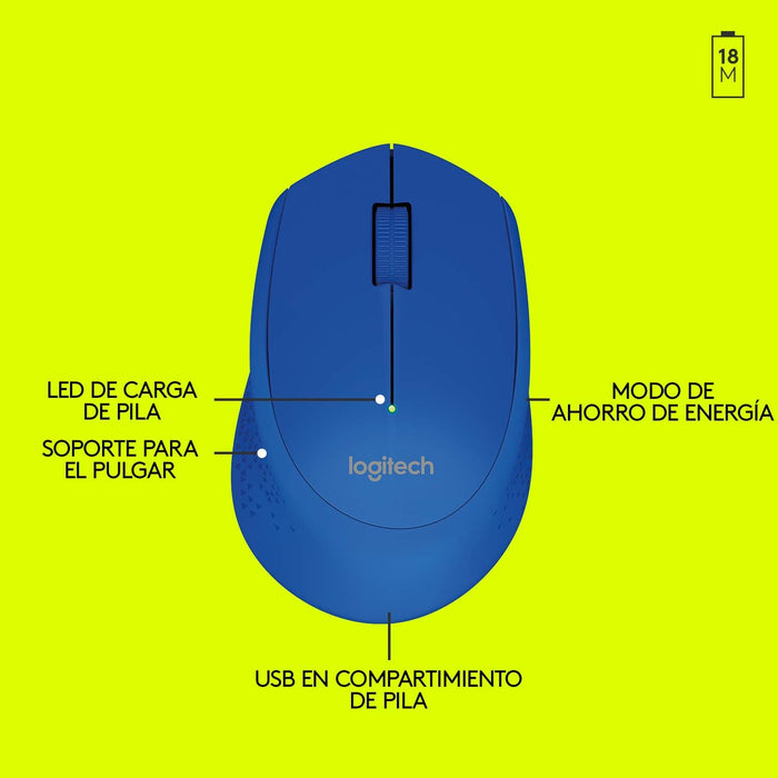 Mouse Óptico Logitech M280 Inalambrico, Azul - 910-004361