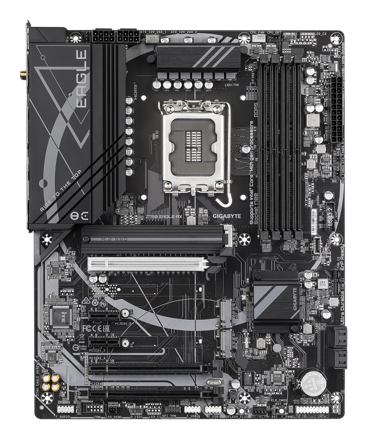 GIGABYTE Z790 EAGLE AX Placa base - Soporta CPUs Intel Core de 14ª generación, VRM digital de 12+1+1 fases, hasta 7600MHz DDR5 (OC), 3xPCIe 4.0 M.2, Wi-Fi 6E, LAN de 2.5GbE, USB 3.2 Gen 2 placas base Intel LGA 1700 1 LGA 1700