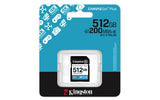 Kingston Technology 512GB SDXC Canvas Go Plus Gen4 200MB/s C10 UHS-I U3 V30 Memorias flash 512 GB SDXC Negro