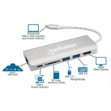 Manhattan Docking Station multiplicador de puertos USB Tipo-C 6 en 1 Laptop Alámbrico USB 3.2 Gen 2 (3.1 Gen 2) Type-C 2 1