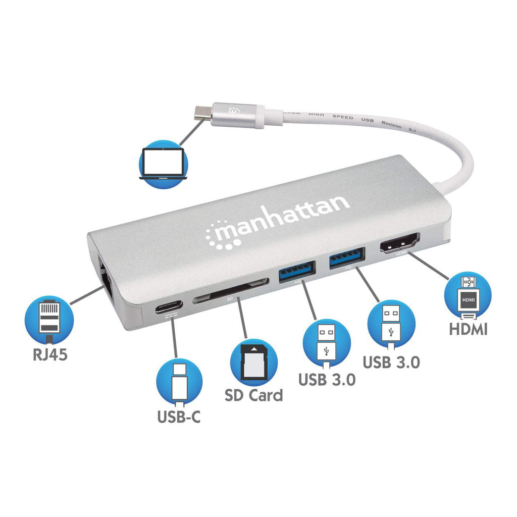 Manhattan Docking Station multiplicador de puertos USB Tipo-C 6 en 1 Laptop Alámbrico USB 3.2 Gen 2 (3.1 Gen 2) Type-C 2