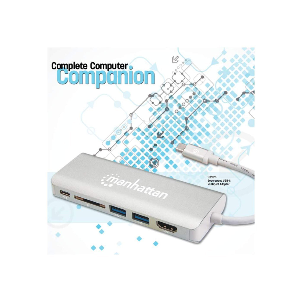 Manhattan Docking Station multiplicador de puertos USB Tipo-C 6 en 1 Laptop Alámbrico USB 3.2 Gen 2 (3.1 Gen 2) Type-C 2 1