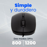 MOUSE VORAGO NEGRO OPTICO ALAMBRICO 4 BOT. USB 800/1,200 DPI MO-100