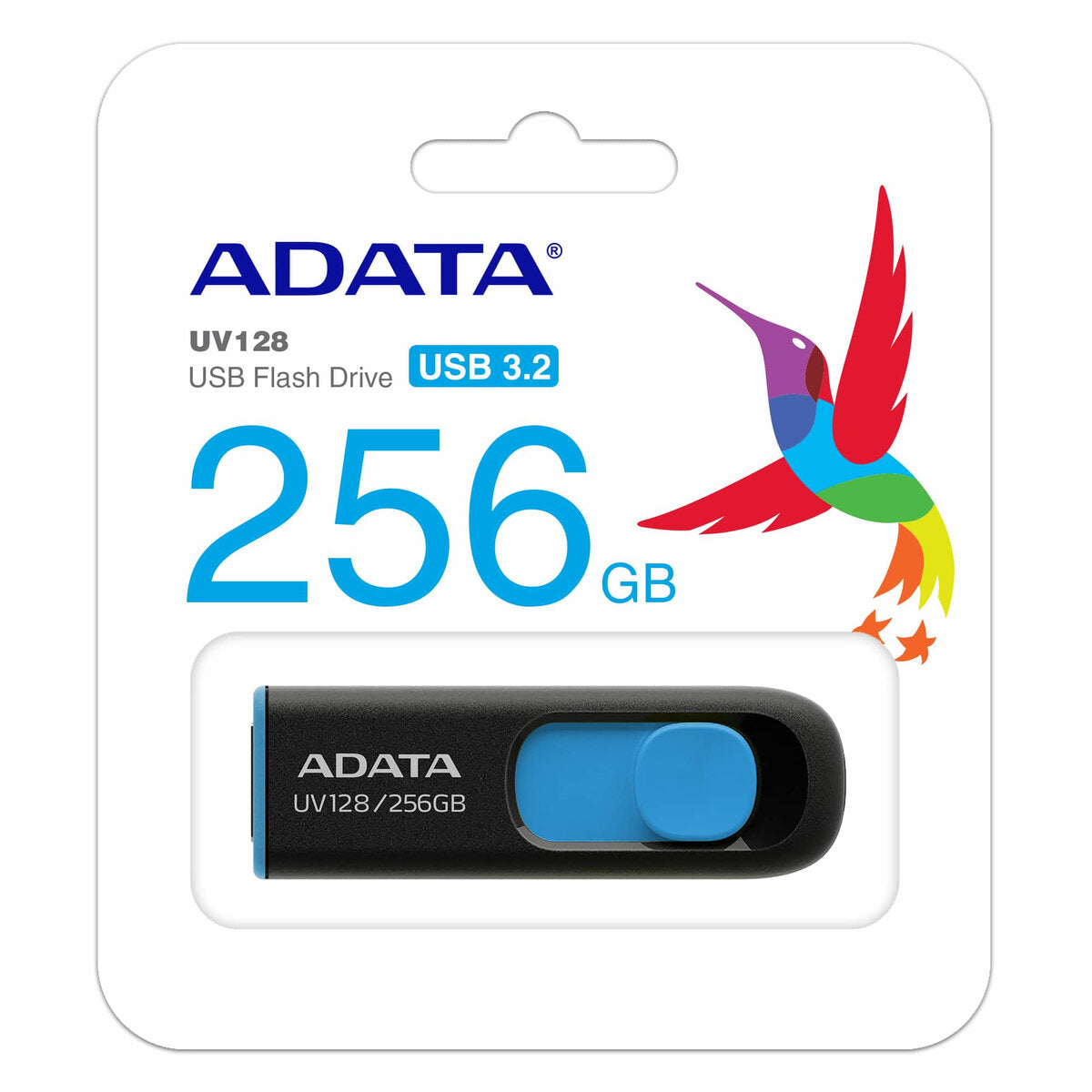 Memoria Adata USB 256GB UV128 3.2 Negro con Azul