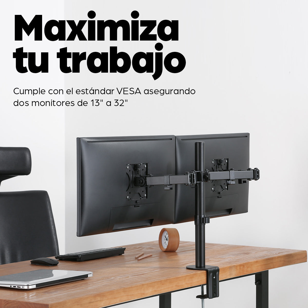Manhattan Soporte doble de sobremesa para TV/monitores (Articulado), para pantallas de 10" a 27", fijación con abrazader