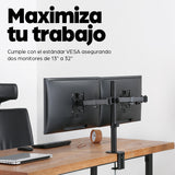 Manhattan Soporte doble de sobremesa para TV/monitores (Articulado), para pantallas de 10" a 27", fijación con abrazader