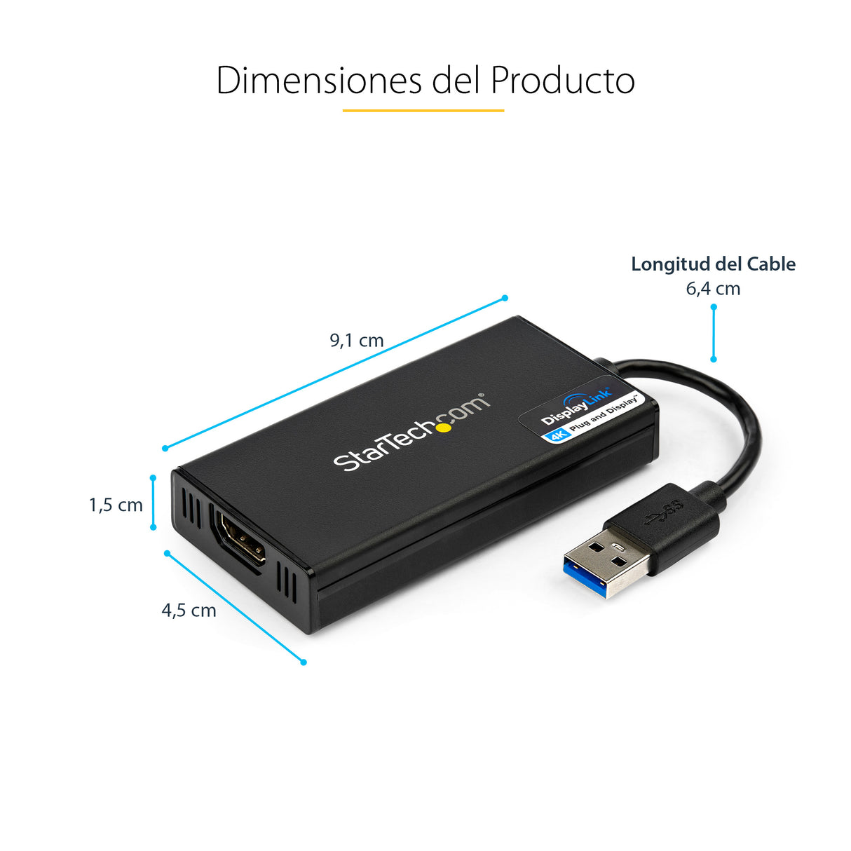 StarTech.com Adaptador Gráfico Externo USB 3.0 a HDMI - UltraHD 4K 30Hz - Certificado DisplayLink - Conversor USB-A a HDMI para Monitor - Tarjeta Gráfica Externa de Vídeo - Mac y Windows adaptadores gráficos usb USB tipo A Macho 3.2 Gen 1 (3.1 Gen 1) Si