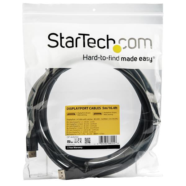 StarTech.com Cable de 5m DisplayPort 1.4 con Certificación VESA - 8K 60Hz HBR3 HDR - Cable DP Super UHD - Cable Delgado DP 1.4 Ultra HD de 4K a 120Hz Cable Derecho Derecho Oro 1.4