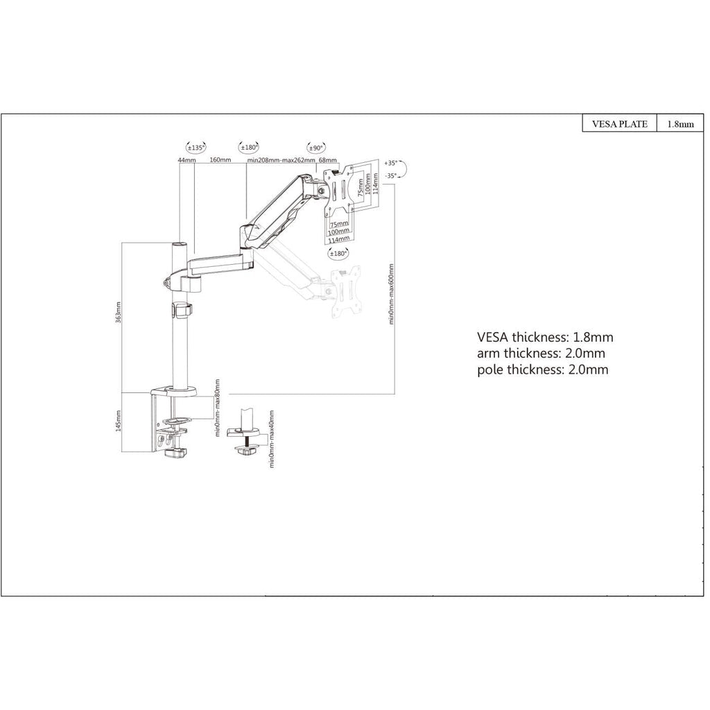 Manhattan Soporte de sobremesa para TV/monitores (Articulado de gas), para pantallas de 13" a 27", f