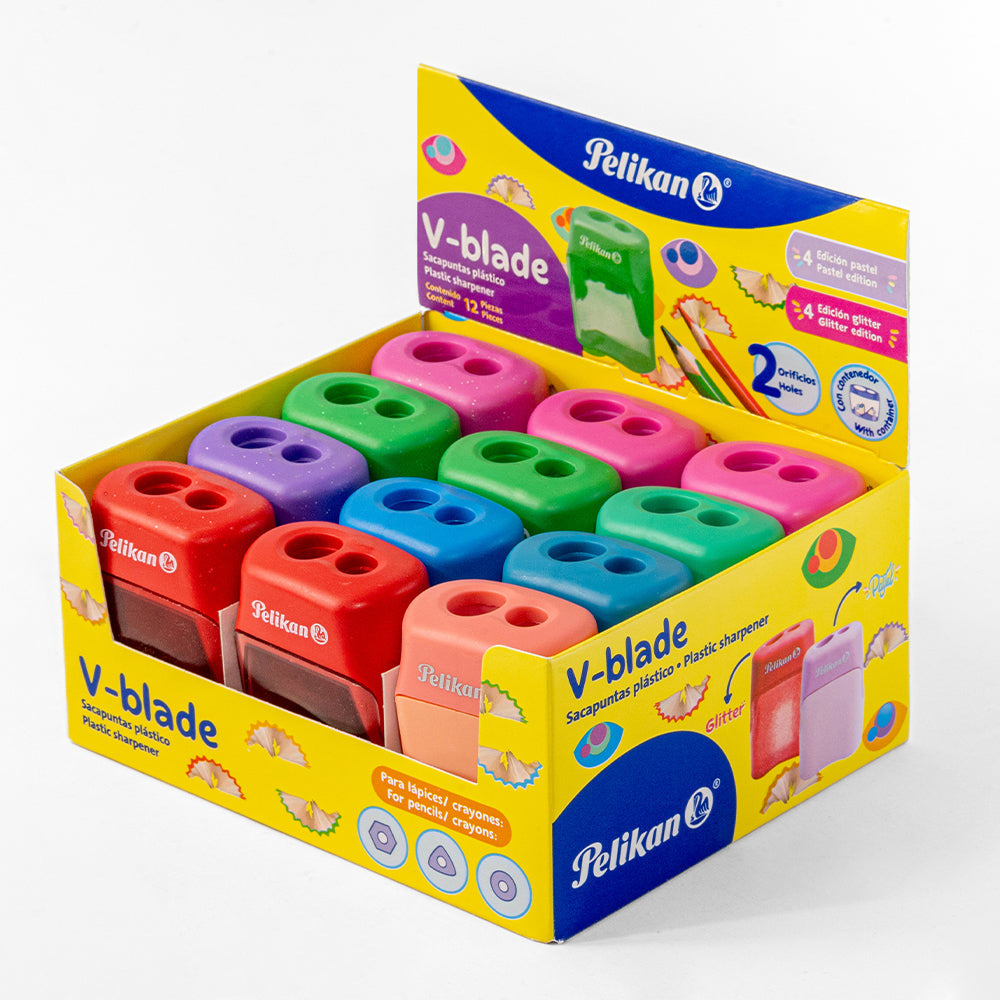 Sacapuntas Pelikan V-Blade 2 Orificios Colores Surtidos C/12 Pzas