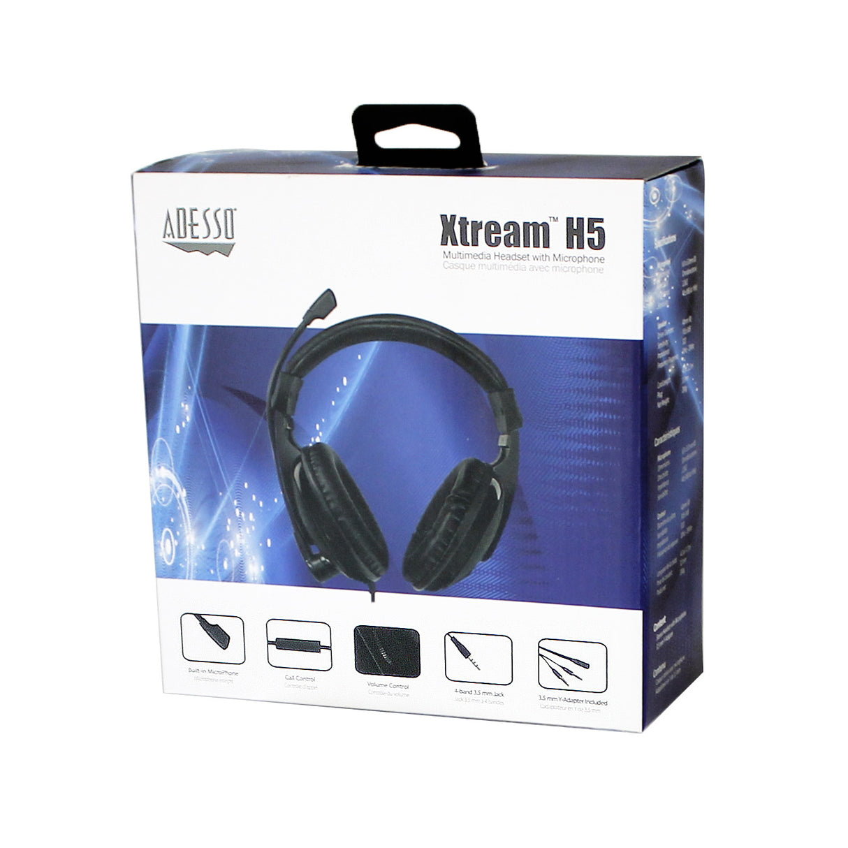 Adesso Xtream H5 - 3.5mm Stereo Headset with Microphone - Noise Cancelling - Wired- Lightweight