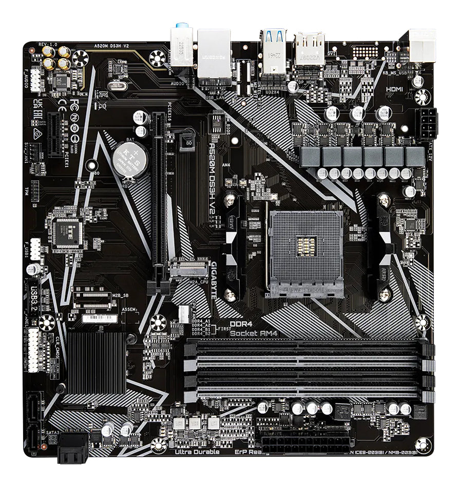 GIGABYTE Placa base A520M DS3H V2 - Soporta CPUs AMD Ryzen serie 5000 AM4, hasta 4733 MHz DDR4 (OC),