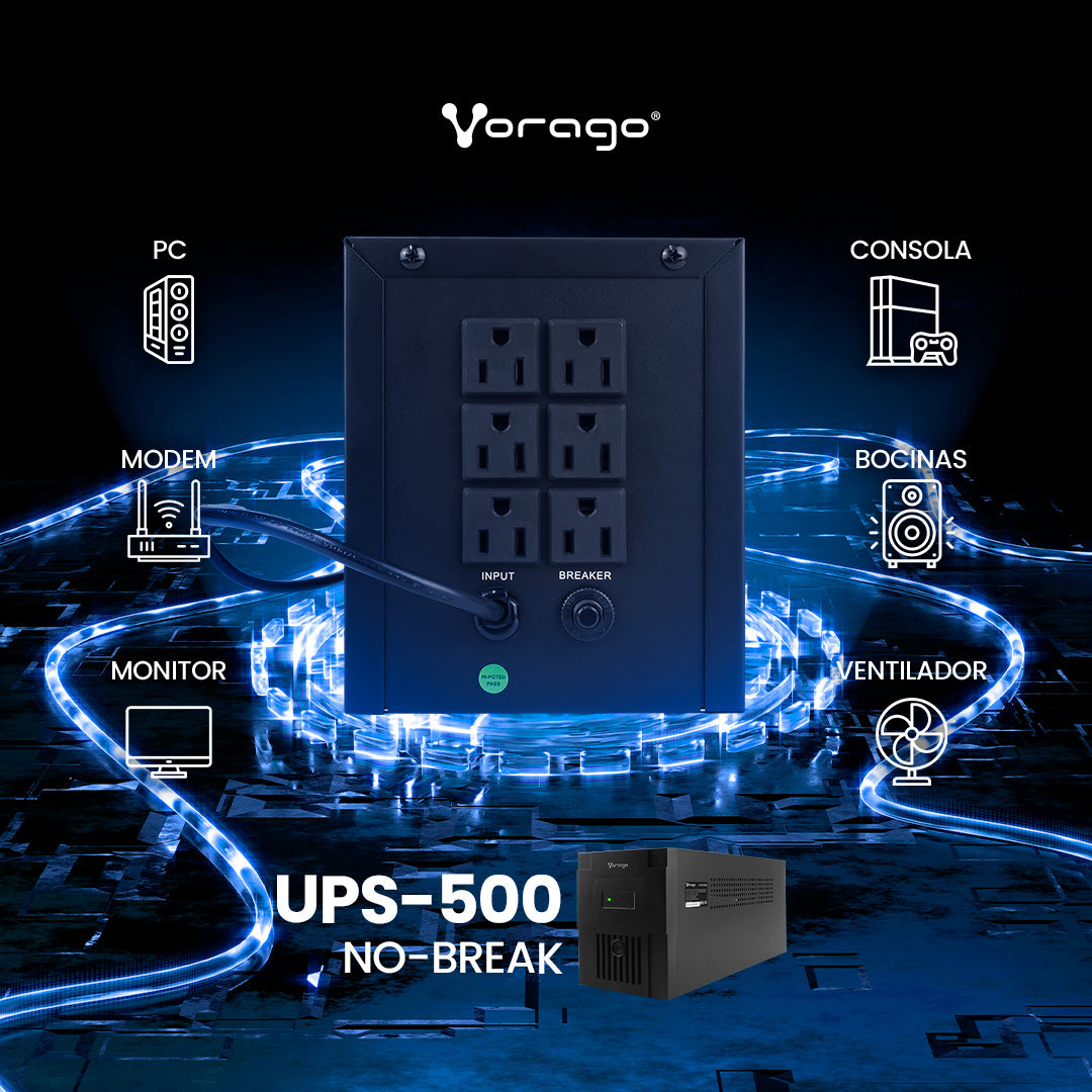 NO BREAK VORAGO UPS-500 1,500 VA 900W 20-25 MIN 6 CONTACTOS
