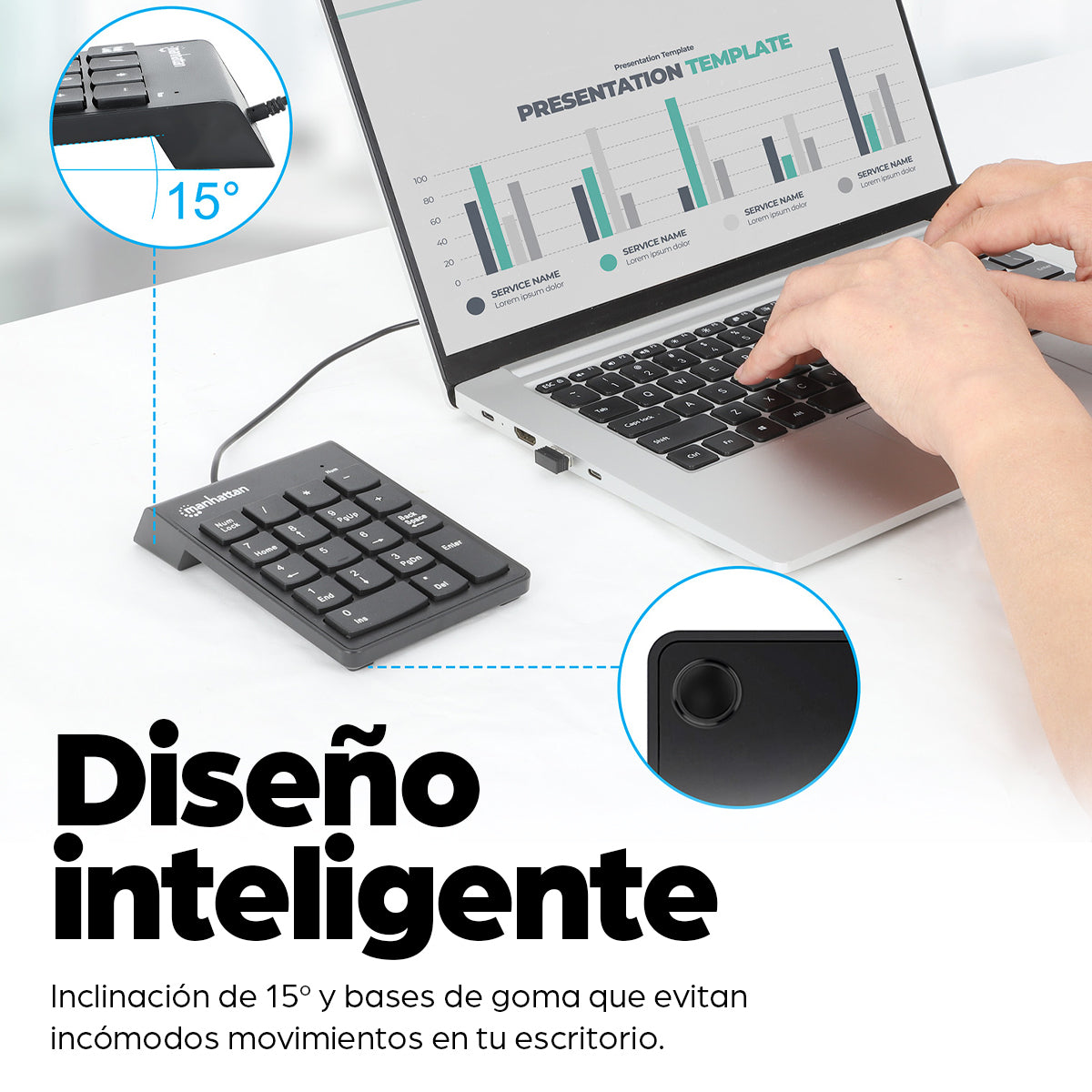 Manhattan Teclado numérico alámbrico Teclado Interruptor de membrana Universal USB 1,29 m