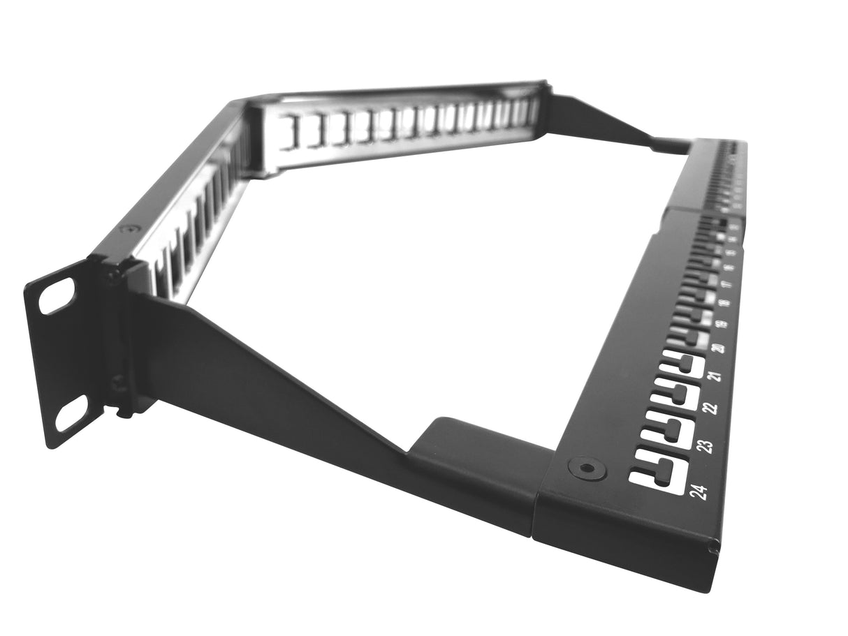 Nexxt Solutions Infrastructure - Patch panel - Cold-rolled steel - Black with silver extrusion - Angled Mod SH 24P 1U