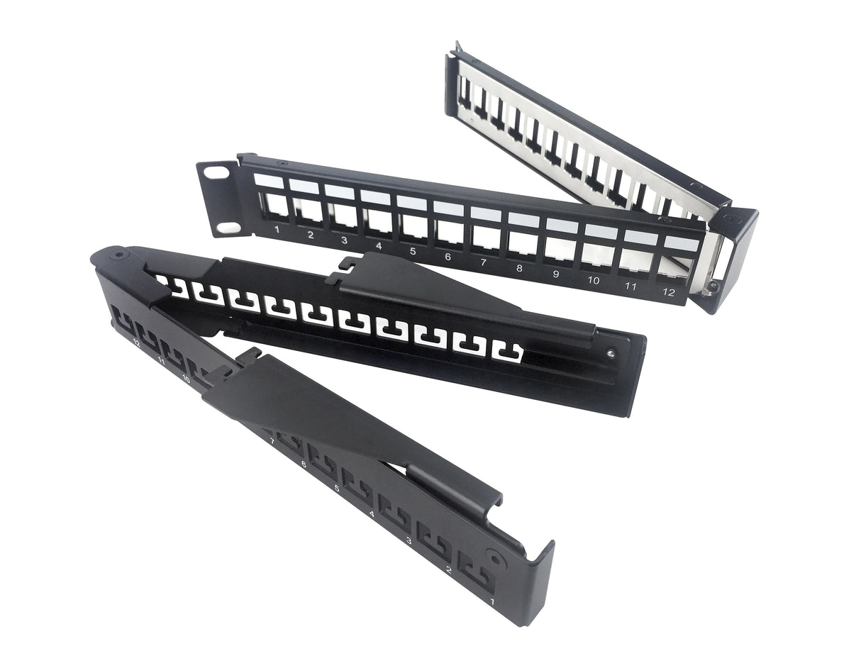 Nexxt Solutions Infrastructure - Patch panel - Cold-rolled steel - Black with silver extrusion - Angled Mod SH 24P 1U