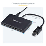 StarTech.com Hub MST de 4 Puertos DisplayPort 1.2 - Divisor Splitter DP de 4 Monitores - Adaptador DP a 4x DisplayPort 1