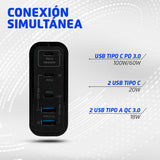 CARGADOR DE PARED VORAGO AU-600 TIPO C 100W PD 5 PUERTOS QUICK CHARGE 3.0 NEGRO