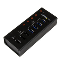 StarTech.com Hub Concentrador USB 3.0 (5Gbps) de 4 Puertos y 3 Puertos de Carga USB ( 2x 1A y 1x 2A) - Ladrón con Carcas