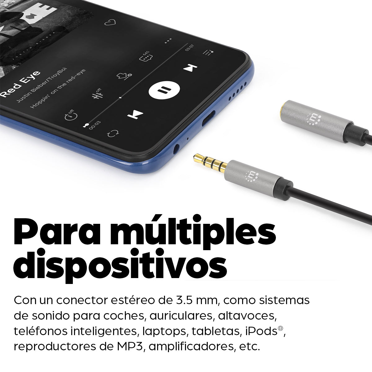 Manhattan Extensión de Cable Auxiliar de Audio Estéreo Cable 3 m 3,5mm Macho 3,5mm