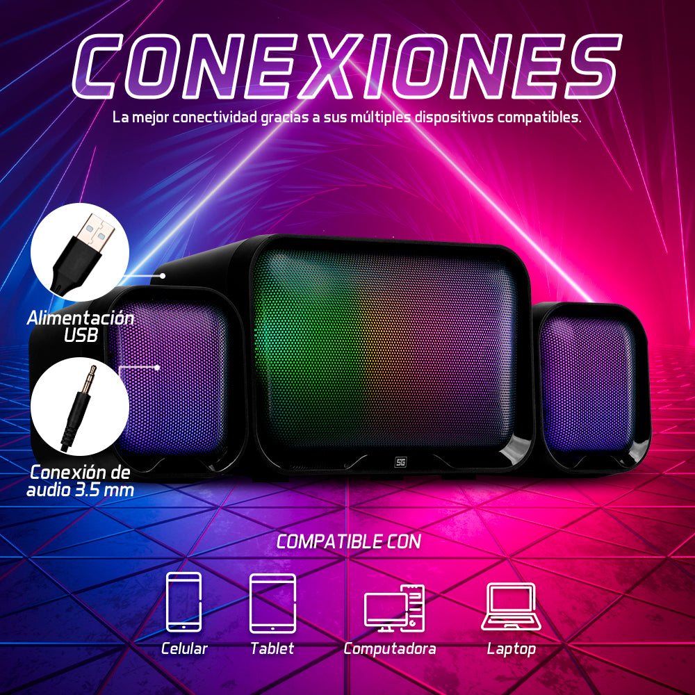BOCINAS START THE GAME SPK-255 2.1 USB/3.5MM 3W*2 + 10W SUBWOOFER RGB