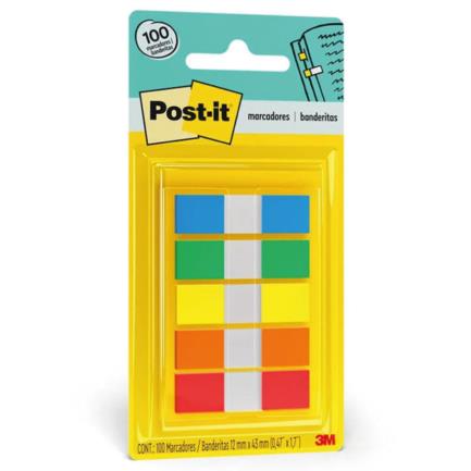 Post-It Flags, Assorted Primary Colors, 1/2 in Wide, 100/On-the-Go Dispenser bandera autoadhesiva