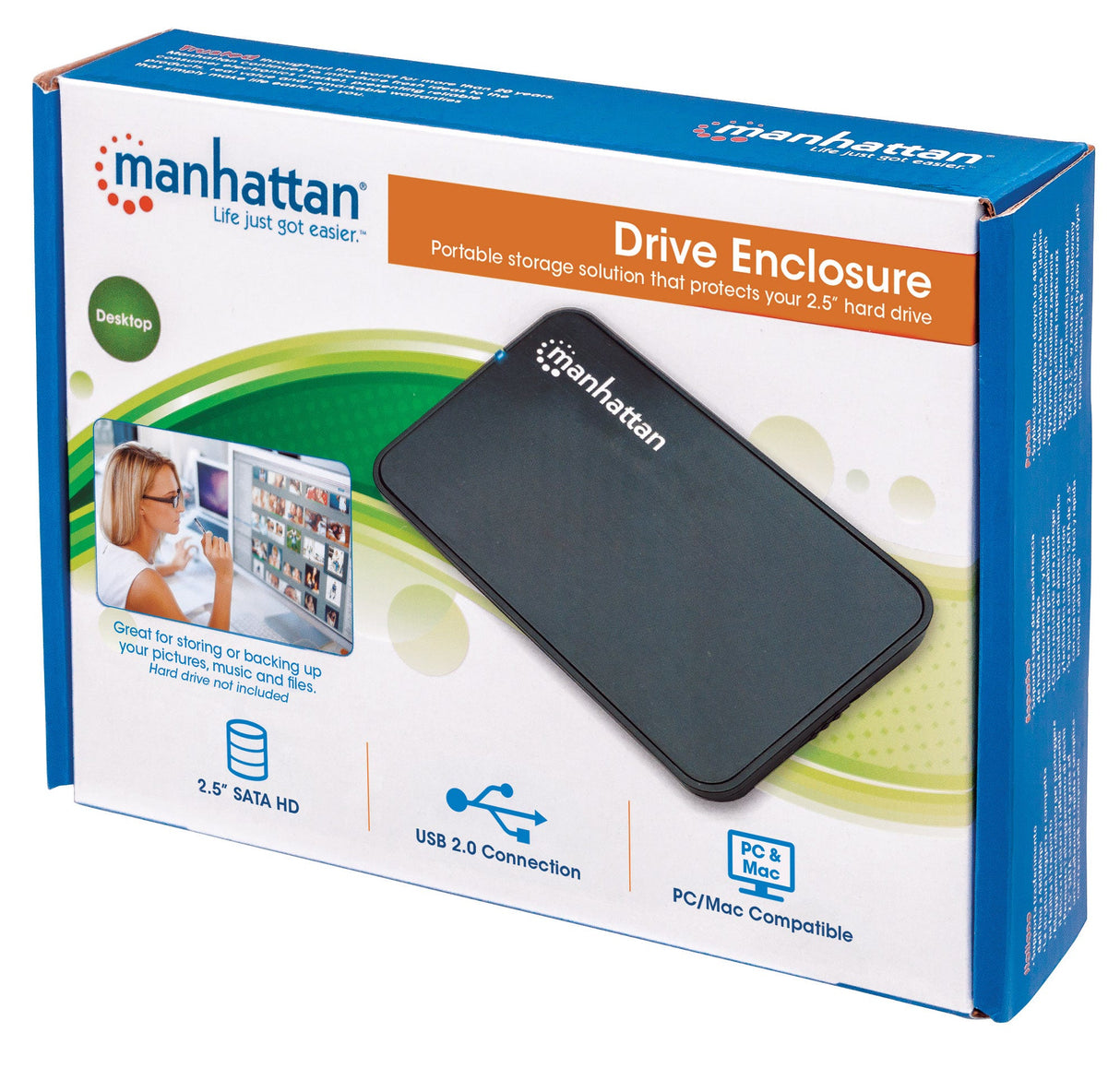 Manhattan Gabinete para Disco Duro cajas para discos duros externos 1 2.5 cm (2.5") SATA Si