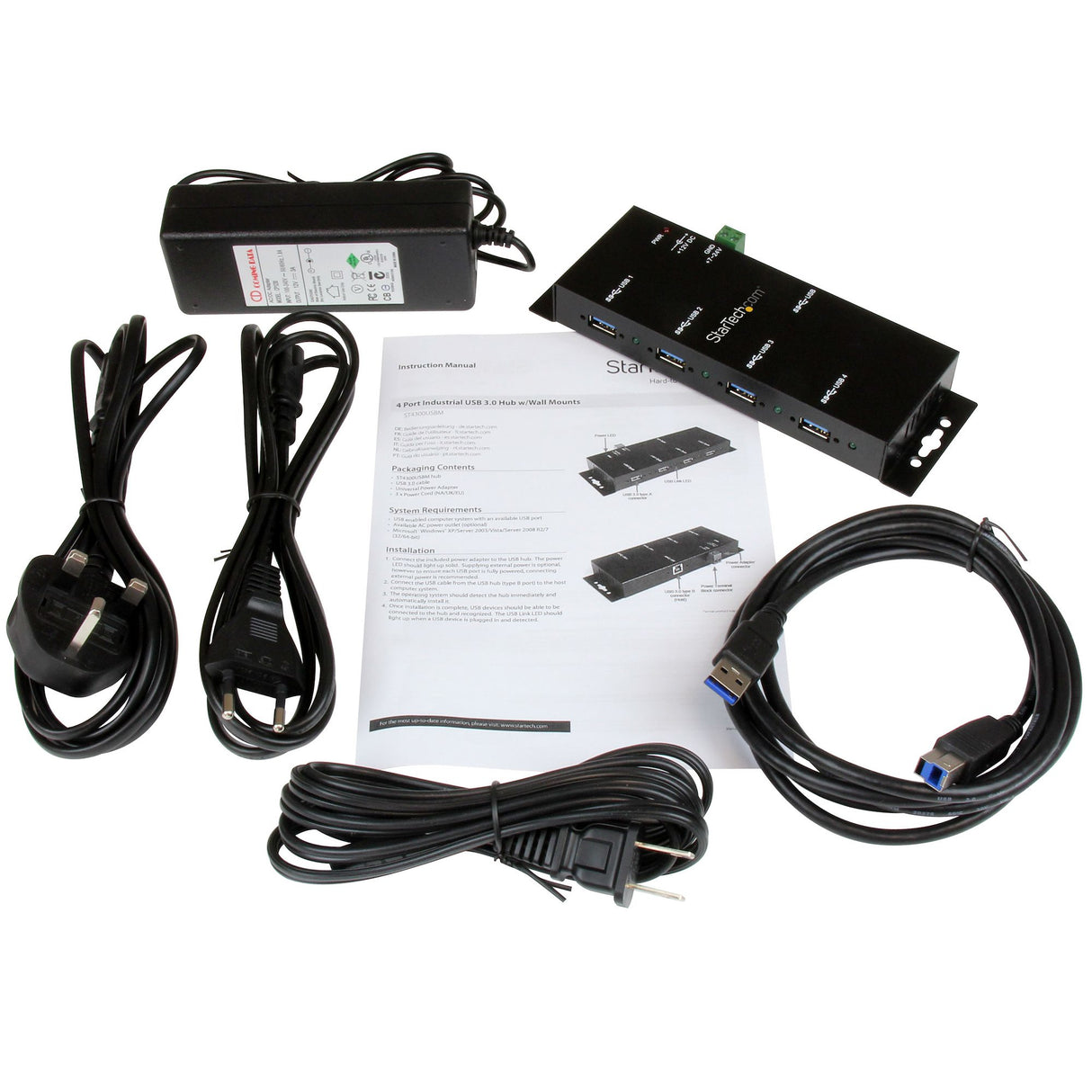 StarTech.com Hub Concentrador USB 3.0 de 4 Puertos - 5Gbps - Ladrón USB-A Industrial de Metal - de Montaje en Carril DIN