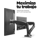 Manhattan Soporte doble de sobremesa para TV/monitores (Articulado con muelle), para pantallas de 10" a 27", fijación co
