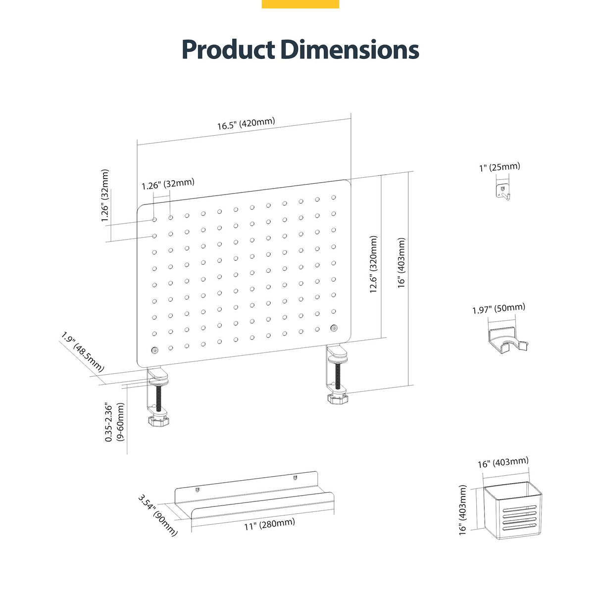 StarTech.com Tablero Perforado de Sobremesa con Abrazadera - Panel Perforado Metalico - Organizador de Acero con Accesor