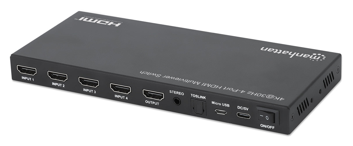 Manhattan Multiviewer/conmutador HDMI 4K de 4 puertos, 4 entradas a 1 pantalla, 4K@30 Hz, modos PiP 