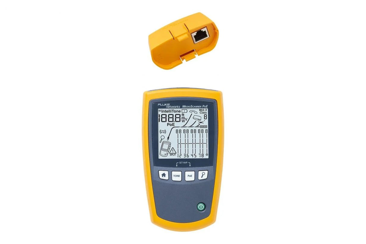 Fluke MicroScanner PoE Examinador PoE Azul, Amarillo, PoE testing, 460 m, LCD
