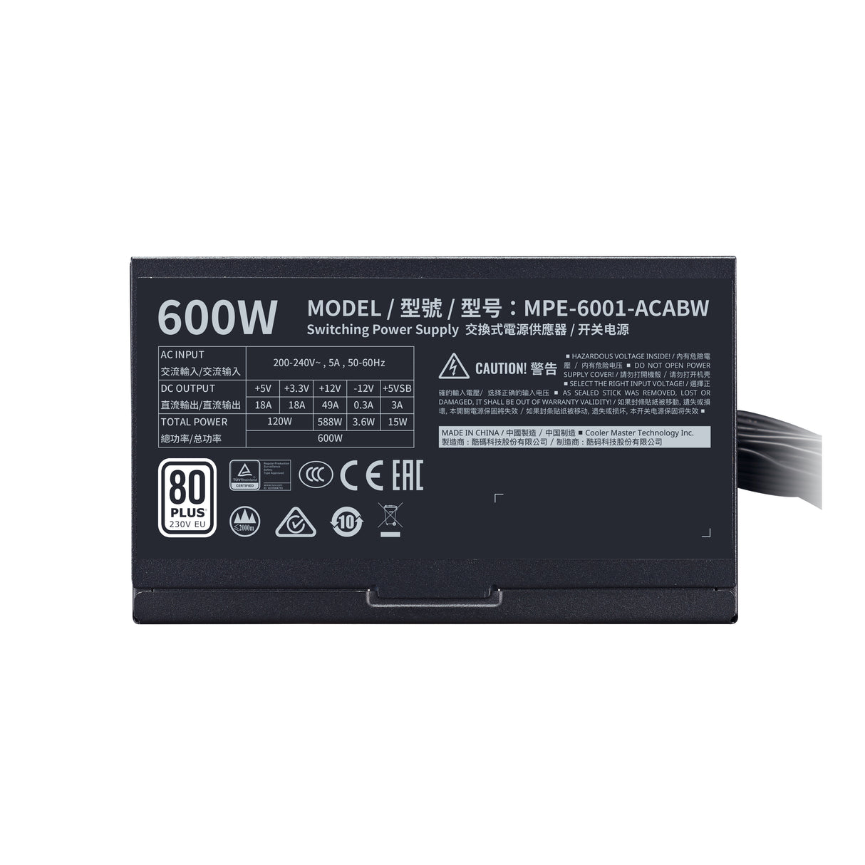 Fuente De Poder Cooler Master Bronze Series Mpe6001 600W Atx 12V 80 Plus - Mpe-6001-Acaab-Us
