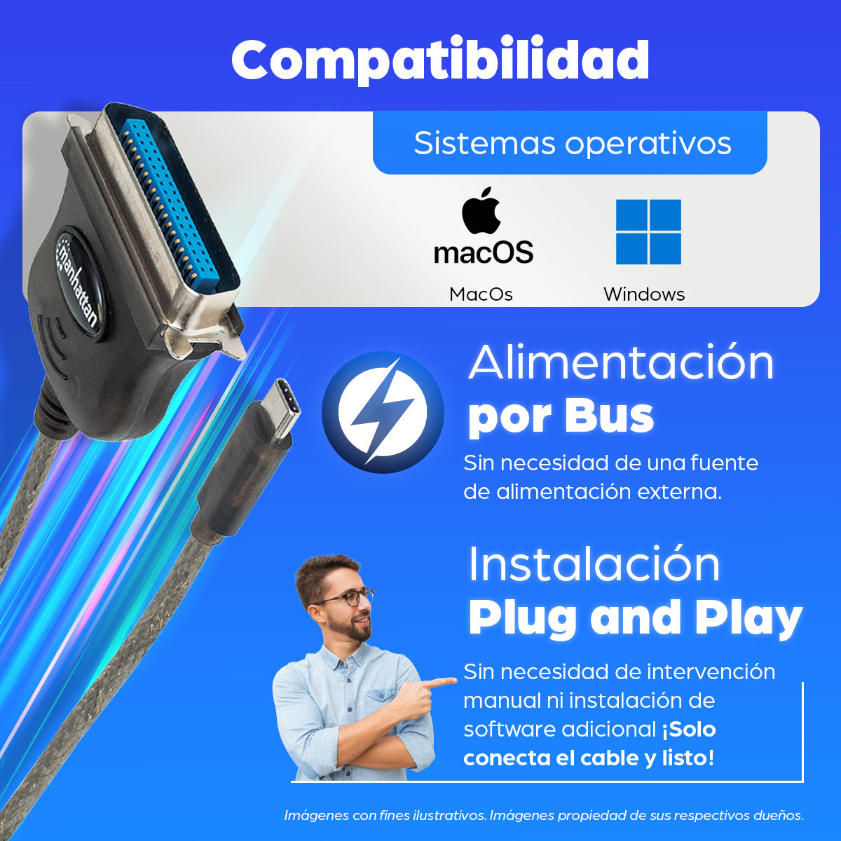 Manhattan Convertidor para Impresora USB-C Full Speed a Paralelo Cen36 USB-C Macho a Cen36 Hembra, 1 m (3 ft.), Negro Cable Negro USB-C Cen36 1 m