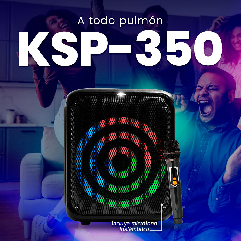 BAFLE VORAGO KSP-350 NEGRO 8" 30WATTS RMS TECNOLOGÍA DSP / USB / MSD/ 3.5MM /  RECARGABLE / TWS BT 5HRS CARGA USB TIPO C
